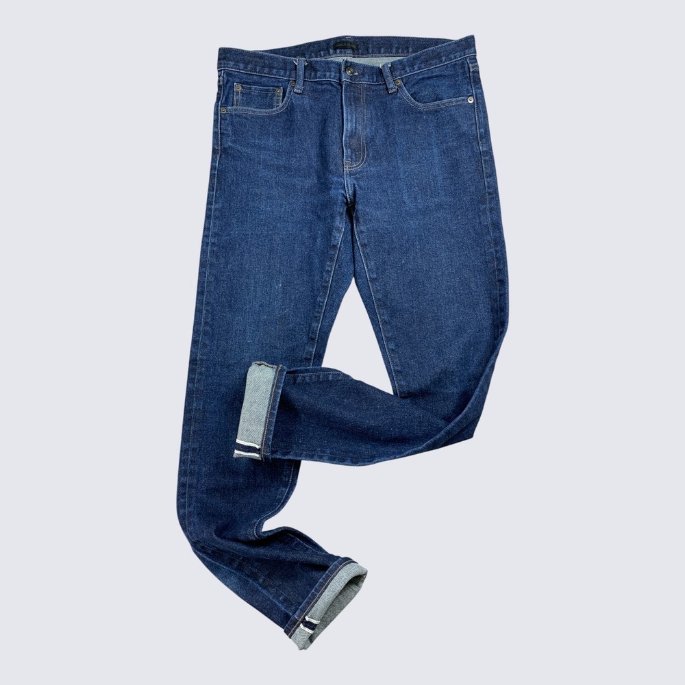 UNIQLO Jeans Mens 34x32 Blue Selvedge Slim Straight Kaihara Japanese Denim